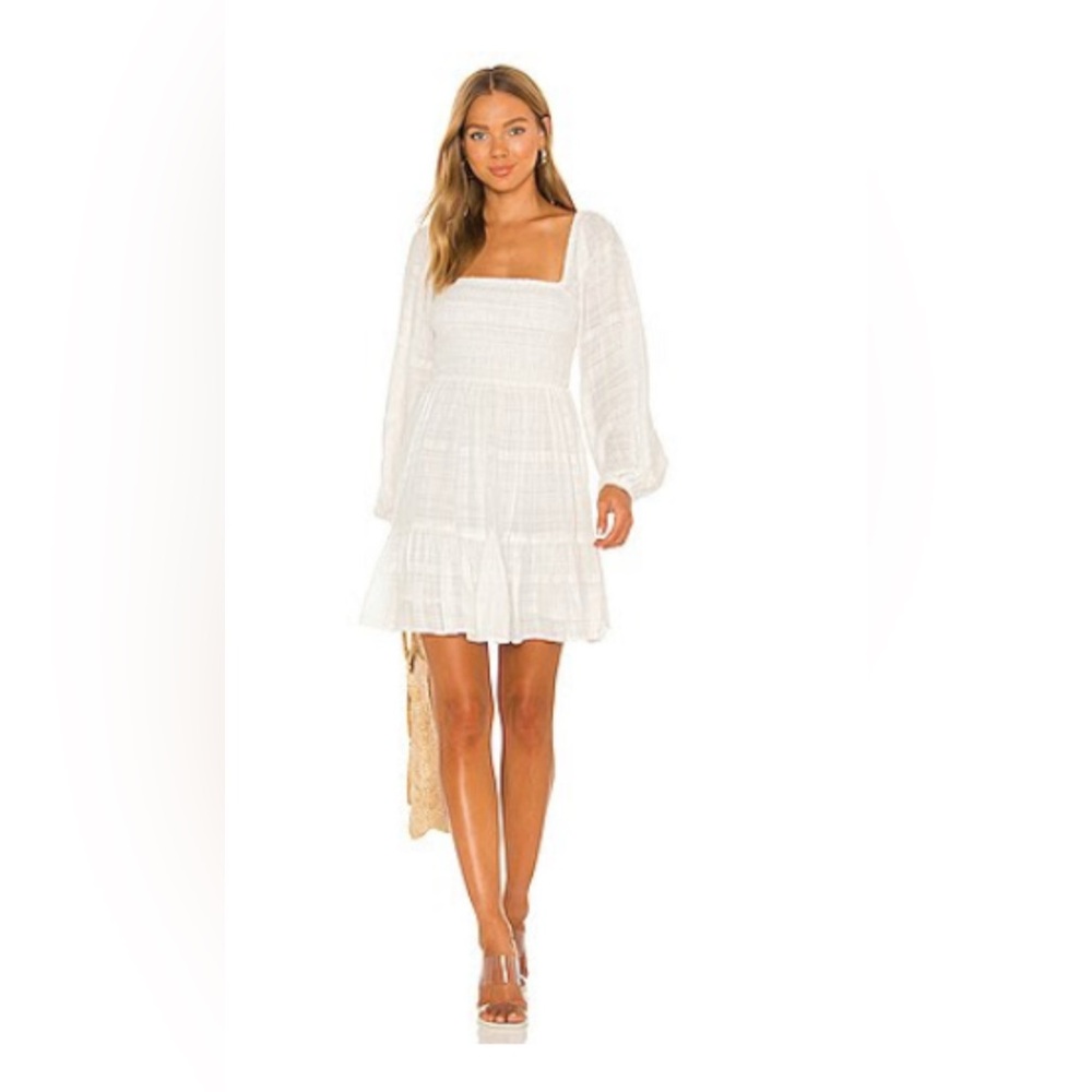 L*Space White Textured Long Sleeve Dress